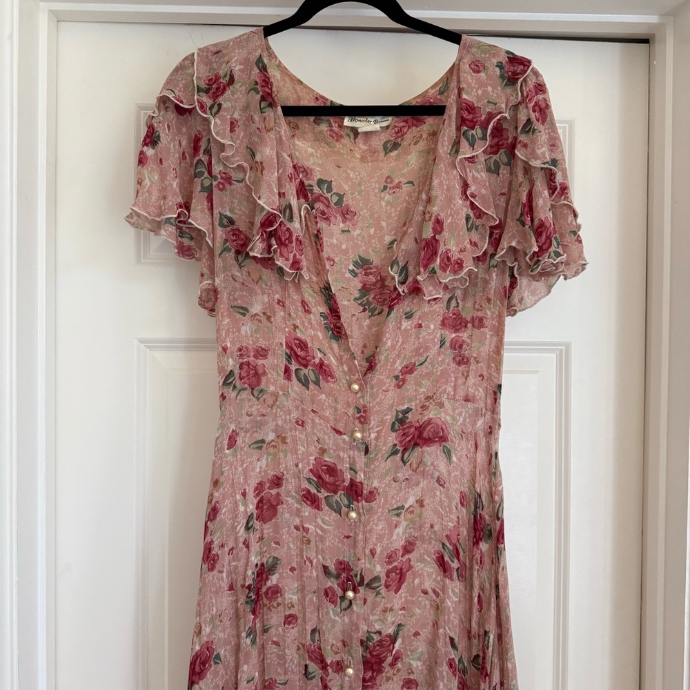Vintage Pink Floral Midi Dress